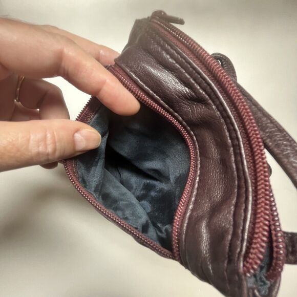 Vintage Mini Soft Brown Leather Crossbody Bag Zippered Pockets Made In Canada - Picture 5 of 11